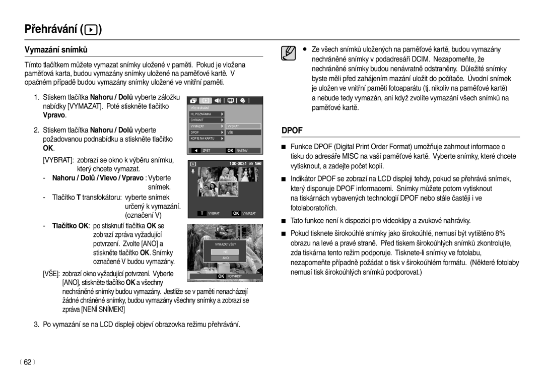 Samsung EC-M100ZSDB/E3 manual Vymazání snímků 