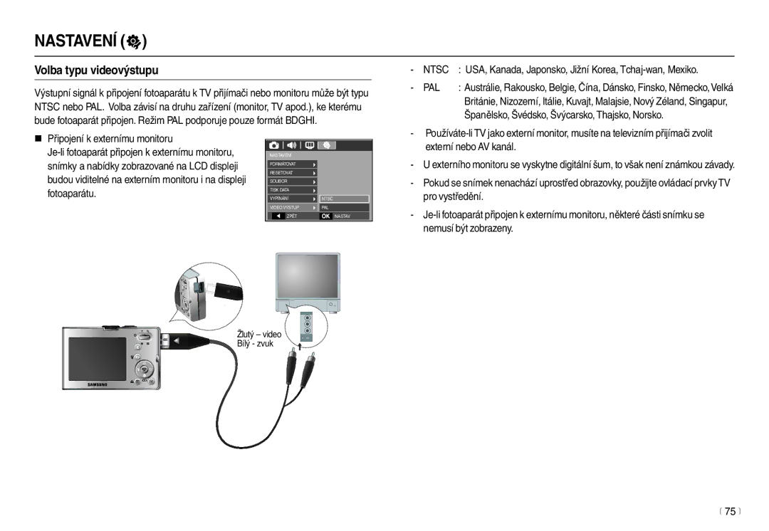 Samsung EC-M100ZSDB/E3 manual Volba typu videovýstupu, Ntsc, Pal 