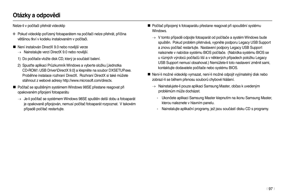 Samsung EC-M100ZSDB/E3 manual Nelze-li v počítači přehrát videoklip, 97 m 