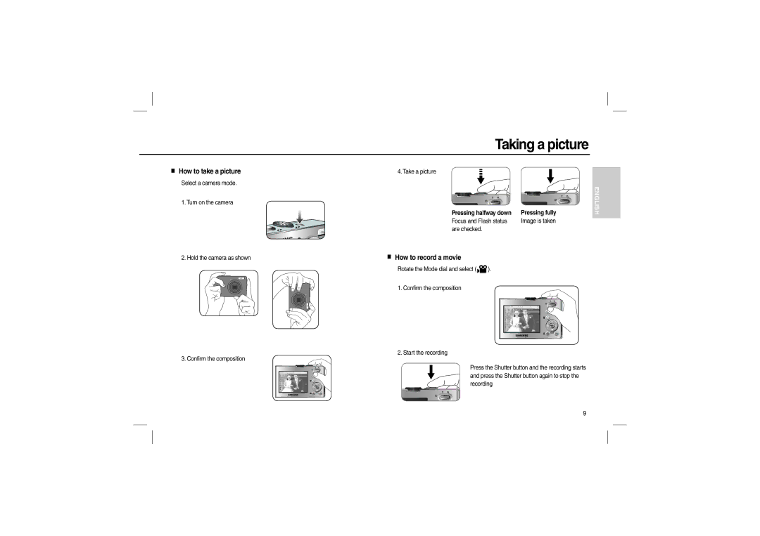 Samsung EC-M110ZBBB/RU, EC-M110ZSDB/E3, EC-M110ZSBB/FR manual Taking a picture, How to take a picture, How to record a movie 