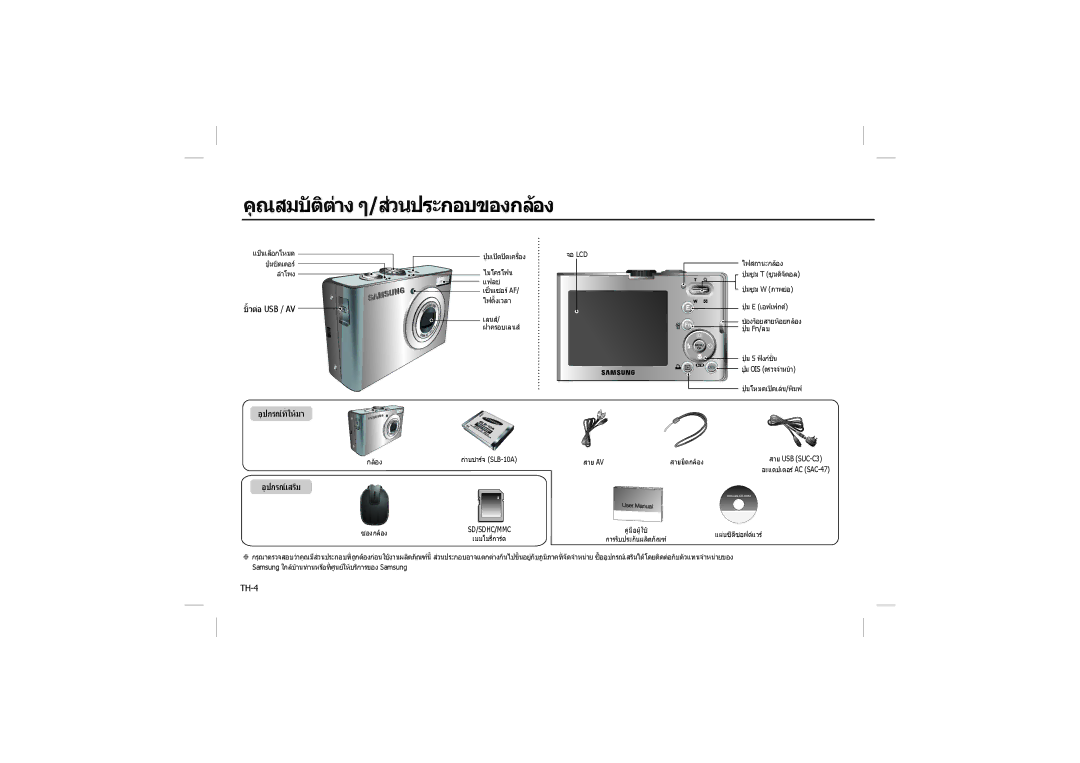 Samsung EC-M110ZSBE/E1, EC-M110ZSDB/E3, EC-M110ZSBB/FR, EC-M110ZSBB/IT คุณสมบัติตาง ๆ/สวนประกอบของกลอง, ขั้วตอ Usb / Av 