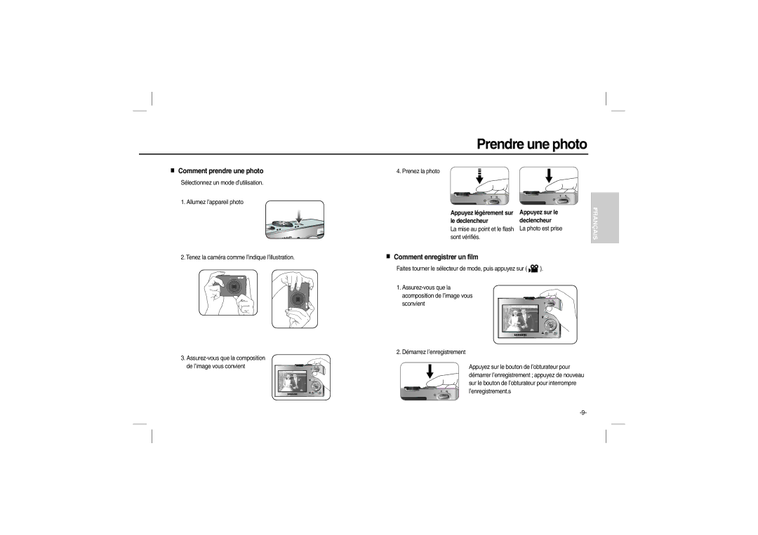 Samsung EC-M110ZSBB/RU, EC-M110ZSDB/E3 manual Prendre une photo, Comment prendre une photo, Comment enregistrer un film 