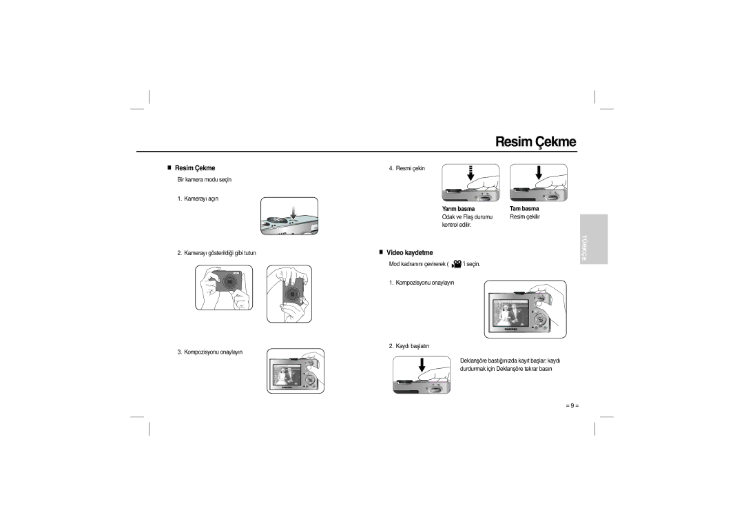 Samsung EC-M110ZSDB/E3, EC-M110ZSBB/FR, EC-M110ZSBB/IT, EC-M110ZSBE/E1, EC-M110ZSBF/E1 manual Resim Çekme, Video kaydetme 