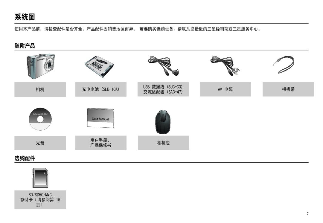 Samsung EC-M110ZSDB/E3, EC-M110ZSBB/FR, EC-M110ZSBE/E1, EC-M110ZSBF/E1 manual 系统图, 随附产品, 选购配件 