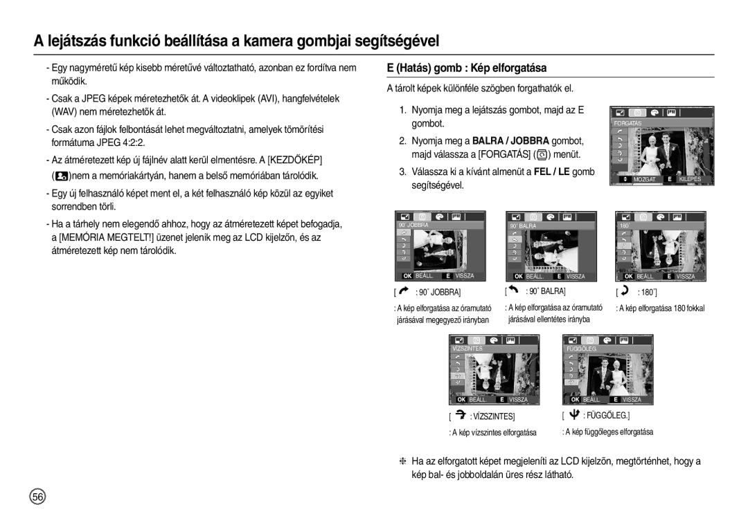 Samsung EC-M110ZSBB/FR, EC-M110ZSDB/E3, EC-M110ZSBE/E1, EC-M110ZSBF/E1 manual Hatás gomb Kép elforgatása 