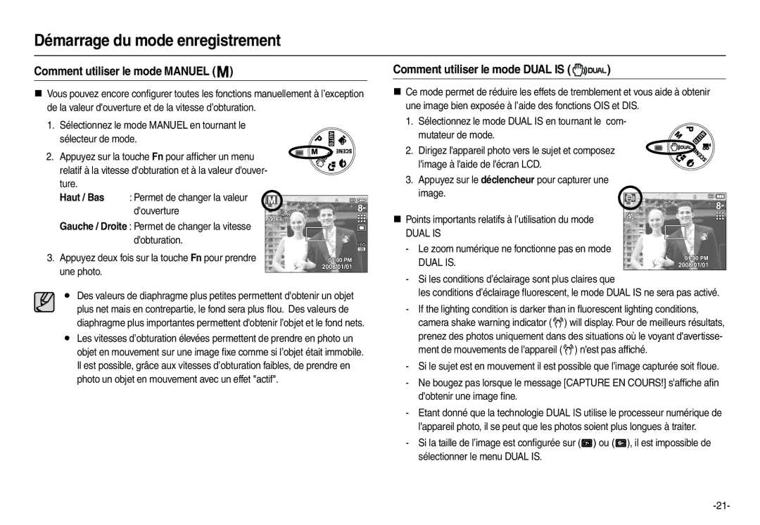 Samsung EC-M110ZSDB/E3, EC-M110ZSBB/FR manual Comment utiliser le mode Manuel, Comment utiliser le mode Dual is 