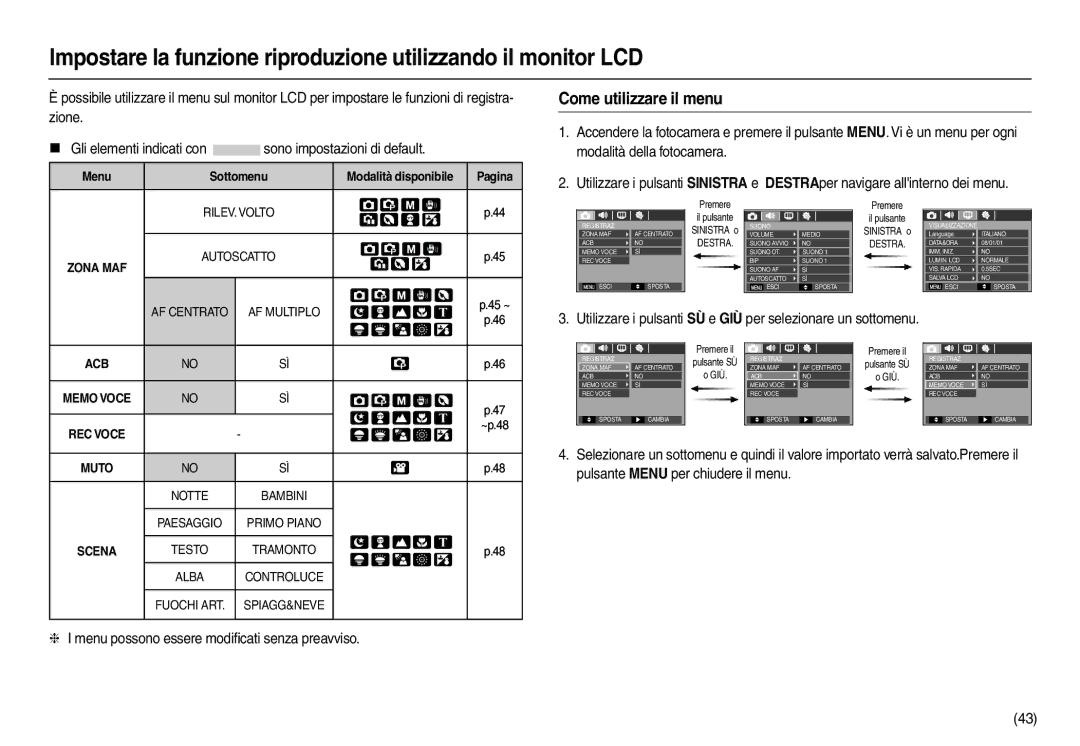 Samsung EC-M110ZSDB/E3, EC-M110ZSBB/IT, EC-M110ZSBE/E1, EC-M110ZSBF/E1 manual Come utilizzare il menu 