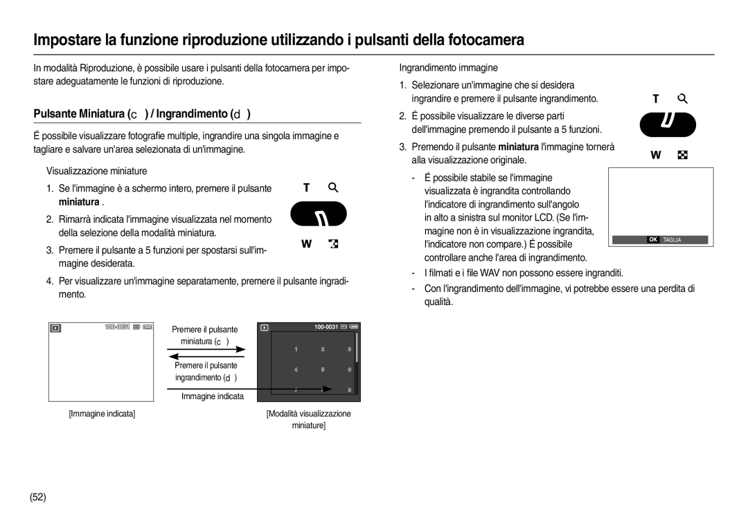 Samsung EC-M110ZSBB/IT Pulsante Miniatura  / Ingrandimento , „ Ingrandimento immagine, Immagine indicata, Miniature 