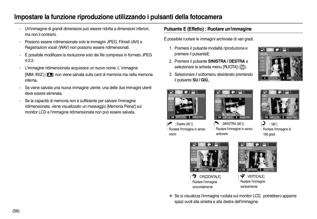 Samsung EC-M110ZSBB/IT, EC-M110ZSDB/E3, EC-M110ZSBE/E1, EC-M110ZSBF/E1 manual Pulsante E Effetto Ruotare unimmagine 