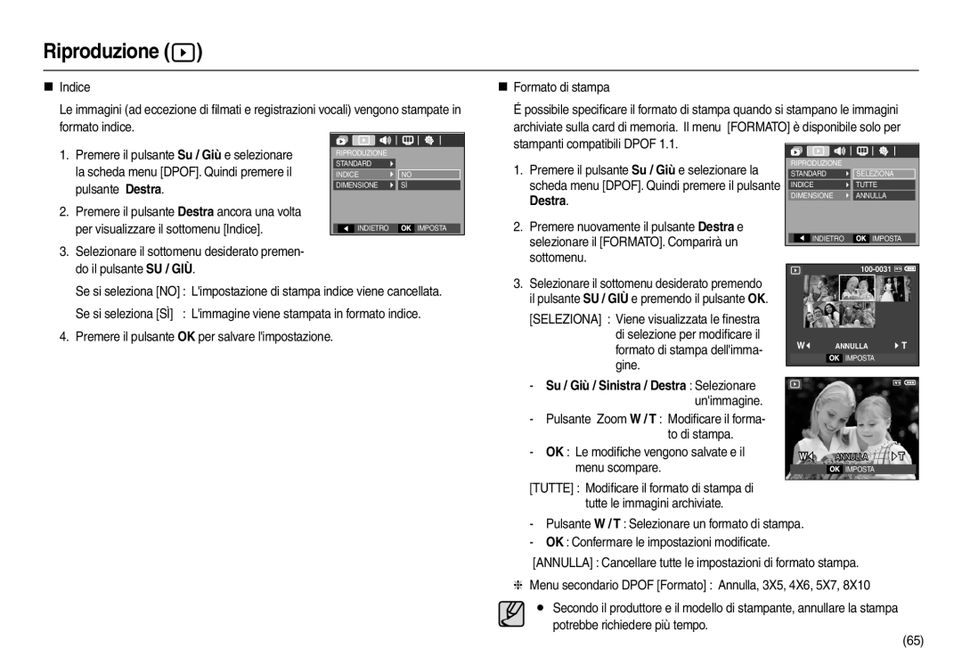 Samsung EC-M110ZSBE/E1 Premere nuovamente il pulsante Destra e, Selezionare il FORMATO. Comparirà un, Sottomenu, Gine 