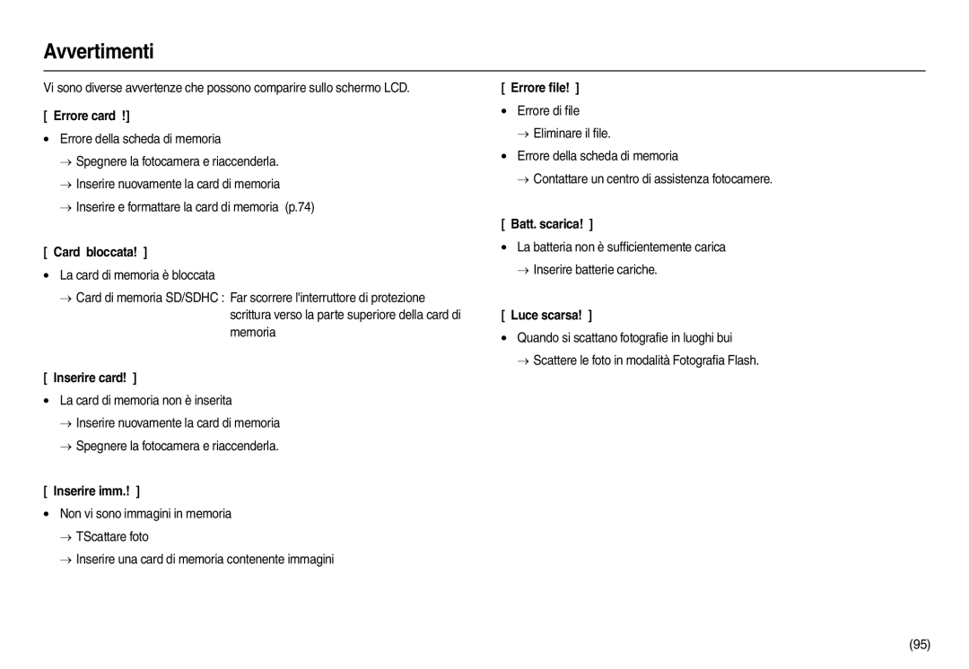 Samsung EC-M110ZSDB/E3, EC-M110ZSBB/IT, EC-M110ZSBE/E1, EC-M110ZSBF/E1 manual Avvertimenti 