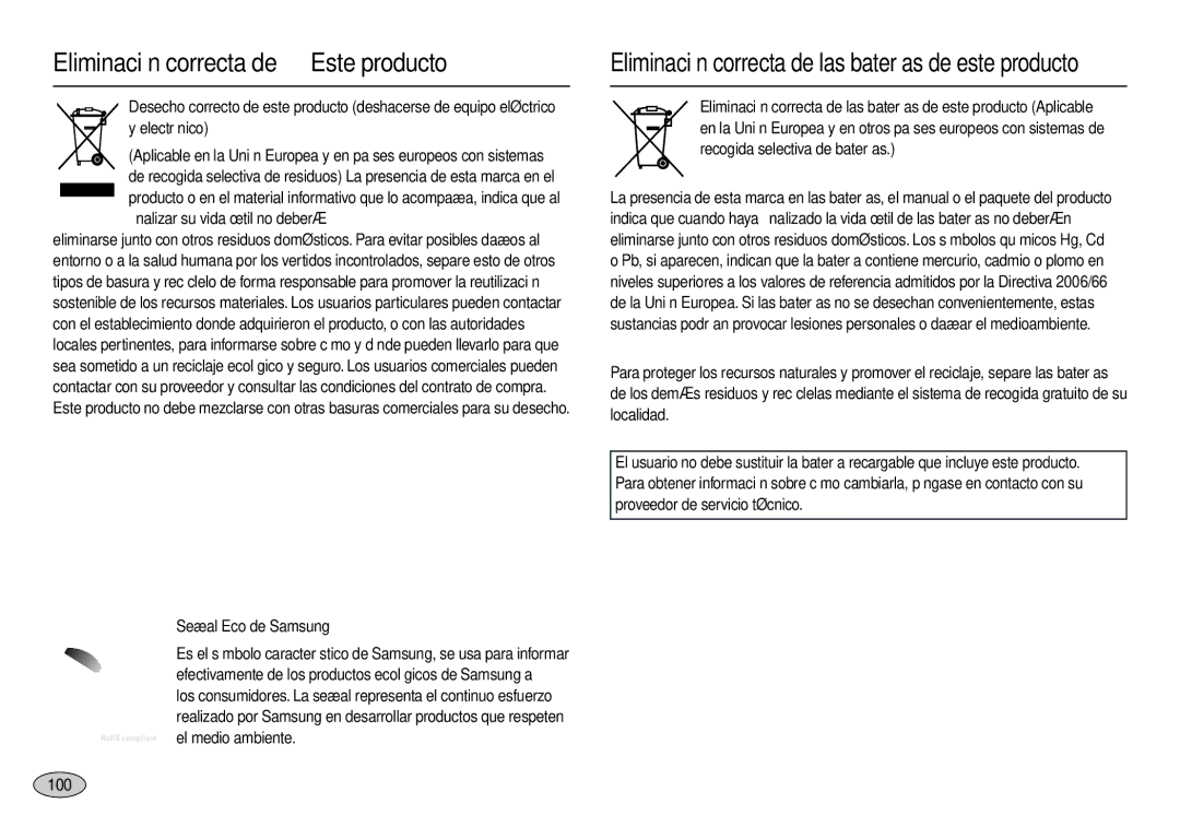 Samsung EC-M110ZSBE/E1, EC-M110ZSDB/E3, EC-M110ZSBF/E1 manual Eliminación correcta de Este producto, Señal Eco de Samsung 