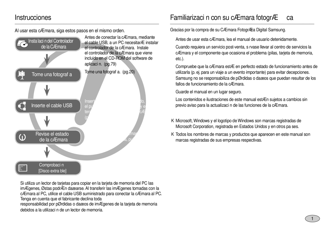 Samsung EC-M110ZSBF/E1 Instrucciones, Familiarización con su cámara fotográﬁca, Guarde el manual en un lugar seguro 