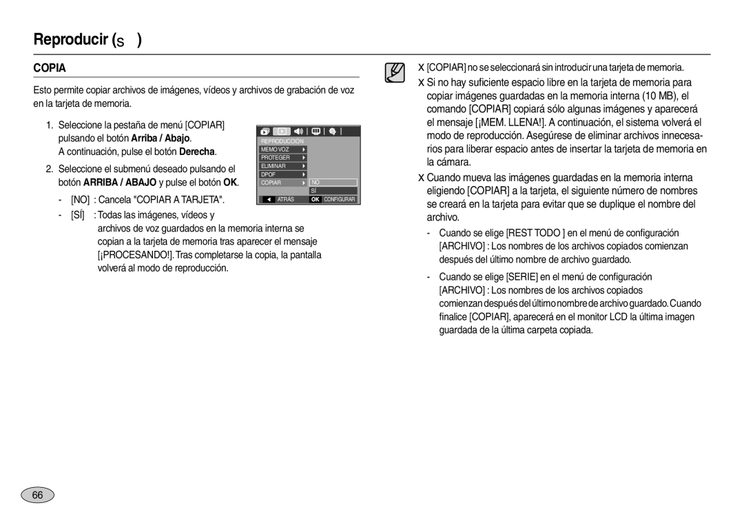 Samsung EC-M110ZSBC/AS, EC-M110ZSDB/E3, EC-M110ZSBE/E1, EC-M110ZSBF/E1 manual Copia, La cámara, Archivo 