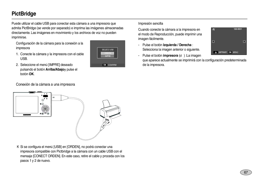 Samsung EC-M110ZSDB/E3, EC-M110ZSBE/E1, EC-M110ZSBF/E1, EC-M110ZSBC/AS PictBridge, „ Conexión de la cámara a una impresora 