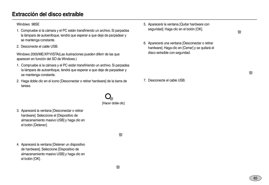 Samsung EC-M110ZSBF/E1, EC-M110ZSDB/E3, EC-M110ZSBE/E1 manual Extracción del disco extraíble, Desconecte el cable USB 