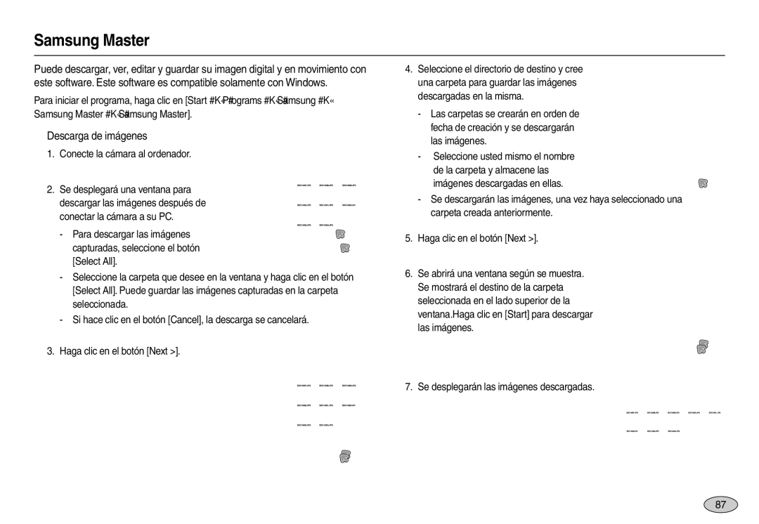 Samsung EC-M110ZSDB/E3, EC-M110ZSBE/E1 manual Samsung Master, „ Descarga de imágenes, Conecte la cámara al ordenador 