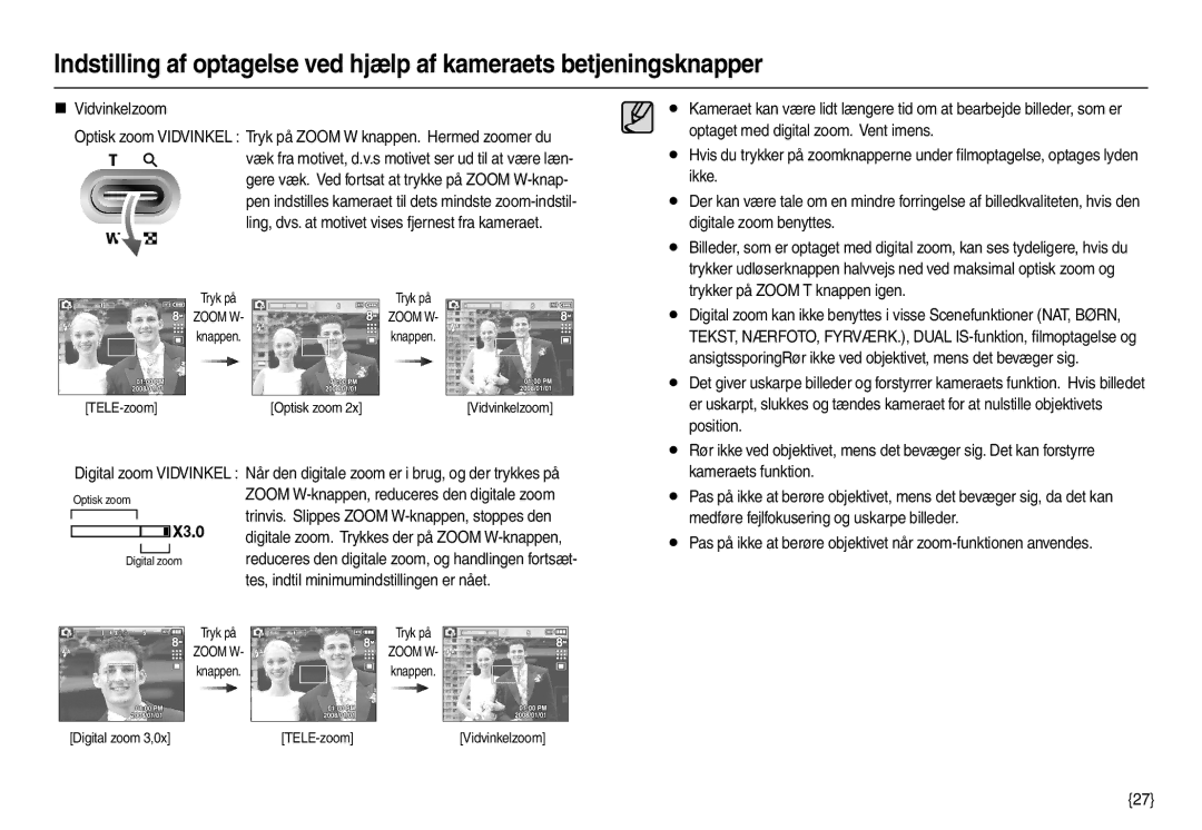 Samsung EC-M110ZSDB/E3 Optaget med digital zoom. Vent imens, Ikke, Digitale zoom benyttes, Trykker på Zoom T knappen igen 