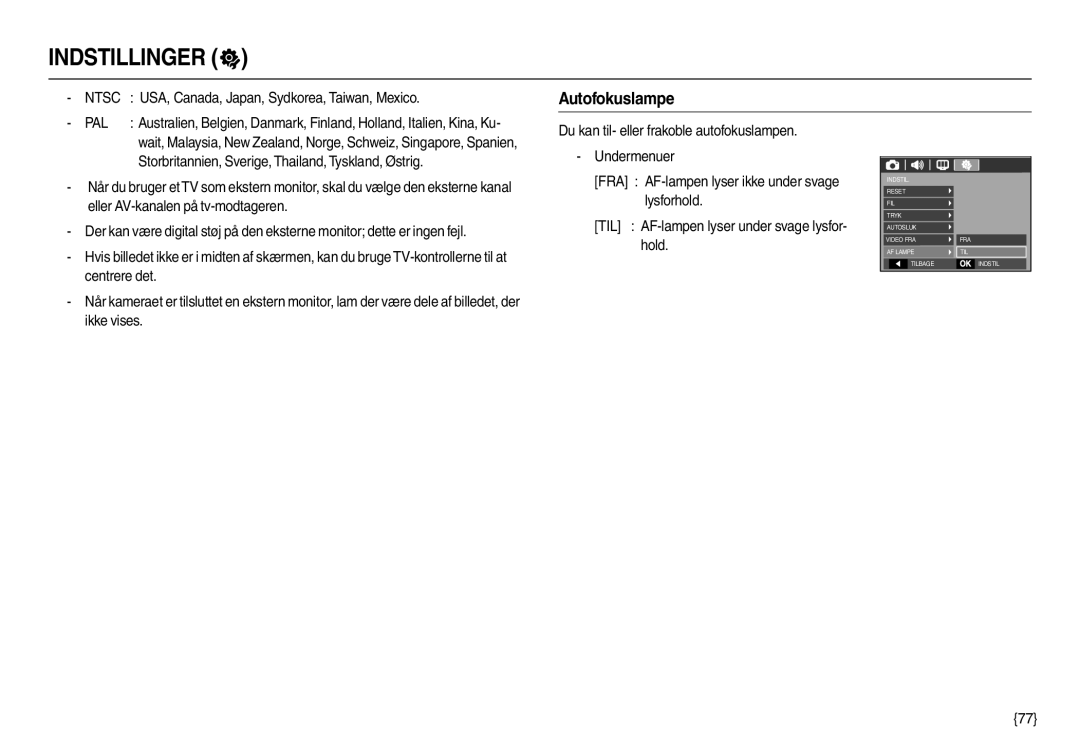 Samsung EC-M110ZSDB/E3 manual Autofokuslampe, USA, Canada, Japan, Sydkorea, Taiwan, Mexico 