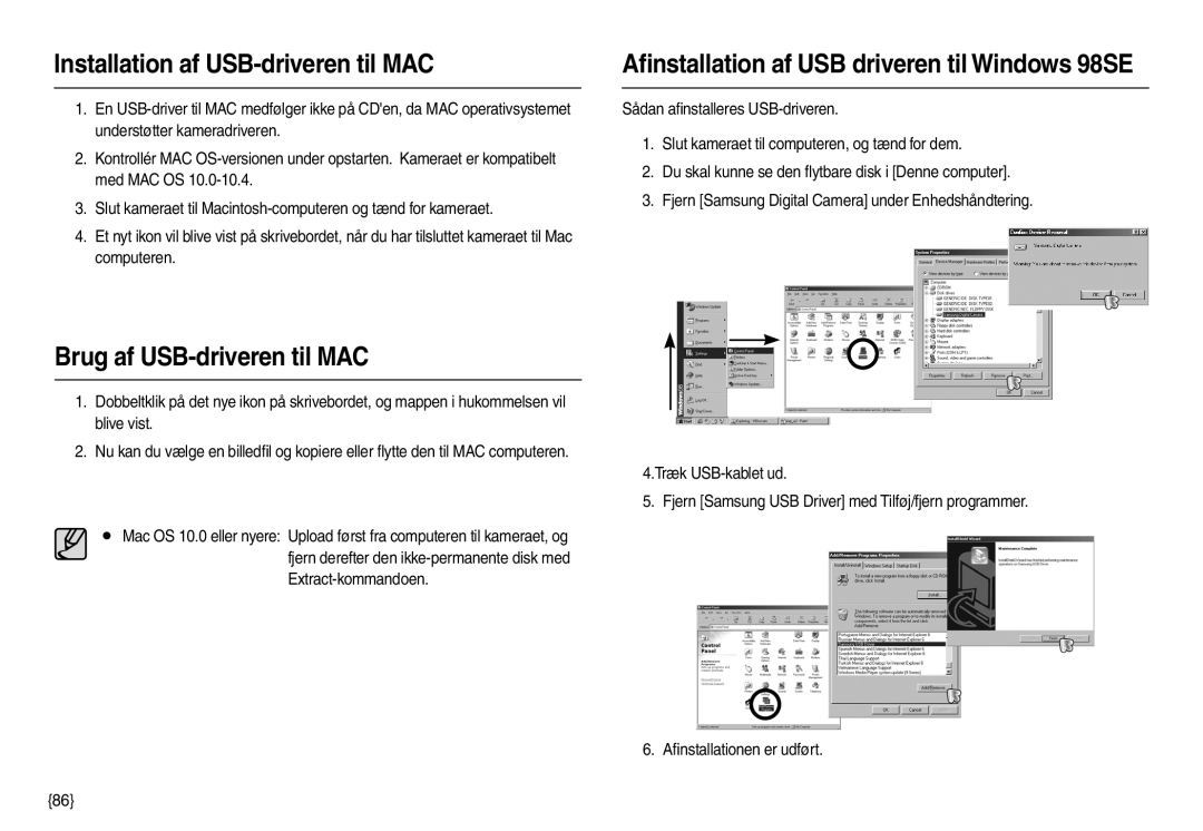 Samsung EC-M110ZSDB/E3 manual Installation af USB-driveren til MAC, Brug af USB-driveren til MAC 