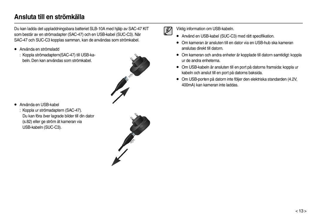 Samsung EC-M110ZSDB/E3 manual Använda en strömsladd 