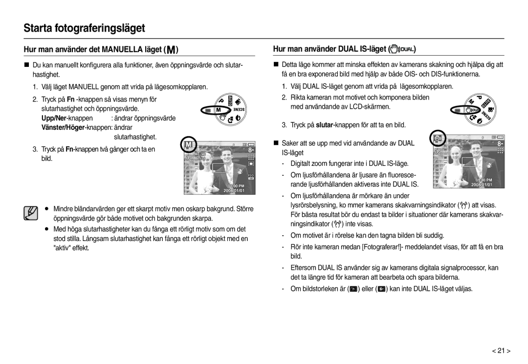 Samsung EC-M110ZSDB/E3 manual Hur man använder det Manuella läget, Hur man använder Dual IS-läget 