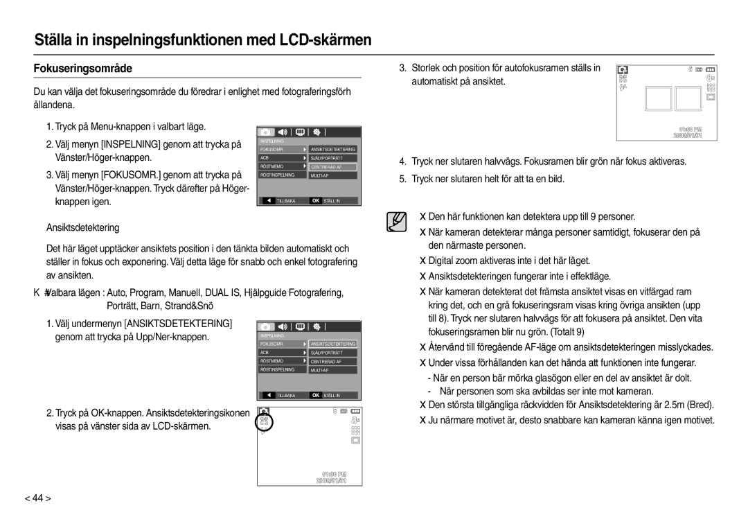 Samsung EC-M110ZSDB/E3 manual Fokuseringsområde, Fokuseringsramen blir nu grön. Totalt 