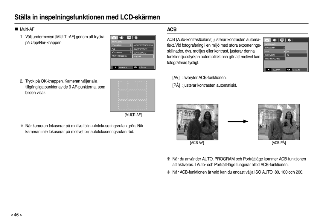 Samsung EC-M110ZSDB/E3 manual Acb, „ Multi-AF 