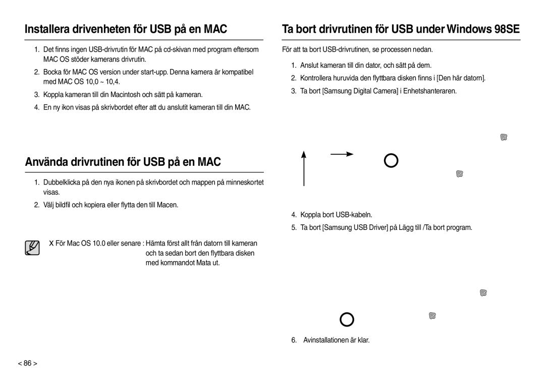 Samsung EC-M110ZSDB/E3 manual Installera drivenheten för USB på en MAC, Använda drivrutinen för USB på en MAC 