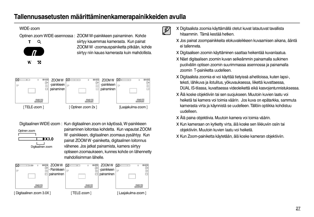 Samsung EC-M110ZSDB/E3 manual Hitaammin. Tämä kestää hetken, Ei tallenneta, Zoomin T-painiketta uudelleen, Uudelleen 