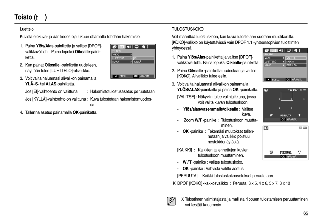 Samsung EC-M110ZSDB/E3 manual Voit valita kuvan tulostuskoon, Minen, Tulostuskoon muuttaminen 