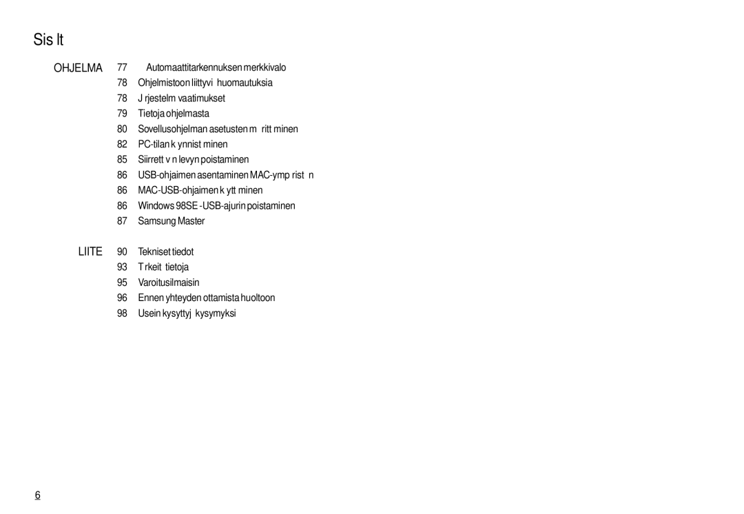 Samsung EC-M110ZSDB/E3 manual Sisältö 