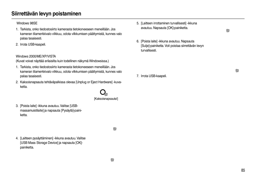 Samsung EC-M110ZSDB/E3 manual Siirrettävän levyn poistaminen 