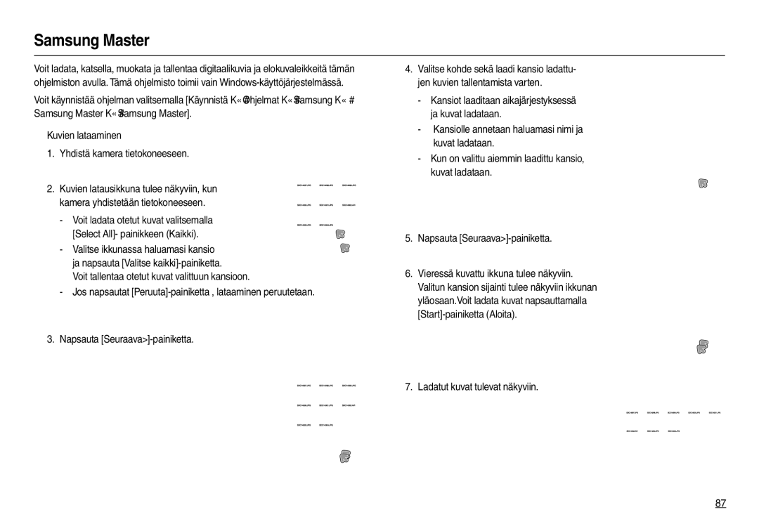 Samsung EC-M110ZSDB/E3 manual Samsung Master, Ladatut kuvat tulevat näkyviin 