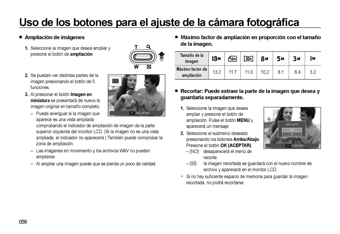 Samsung EC-M310WNBA/ES, EC-M310WSBA/ES, EC-M310WABA/ES manual Ampliación de imágenes, 056 