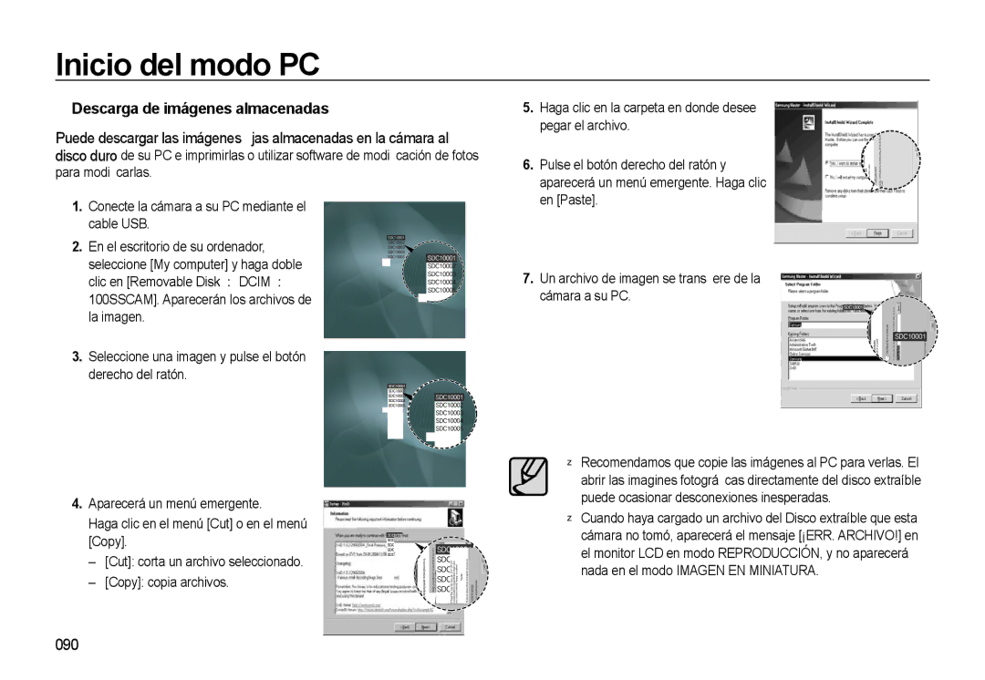 Samsung EC-M310WSBA/ES, EC-M310WNBA/ES, EC-M310WABA/ES manual Descarga de imágenes almacenadas, 090 