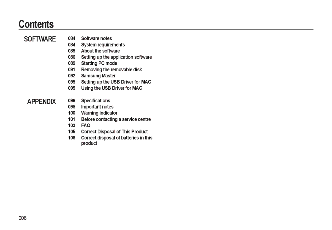 Samsung EC-M310WABA/FR, EC-M310WNBA/FR, EC-M310WSBA/FR, EC-M310WNBA/ES, EC-M310WSBA/ES, EC-M310WABA/ES Software Appendix, 006 