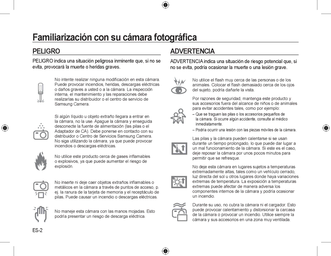 Samsung EC-M310WSBA/ES, EC-M310WNBA/FR, EC-M310WABA/FR, EC-M310WSBA/FR manual Familiarización con su cámara fotográﬁca, ES-2 