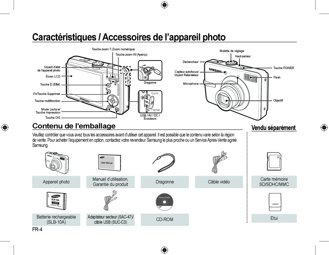 Samsung EC-M310WSBA/FR, EC-M310WNBA/FR Caractéristiques / Accessoires de l’appareil photo, Contenu de lemballage, FR-4 