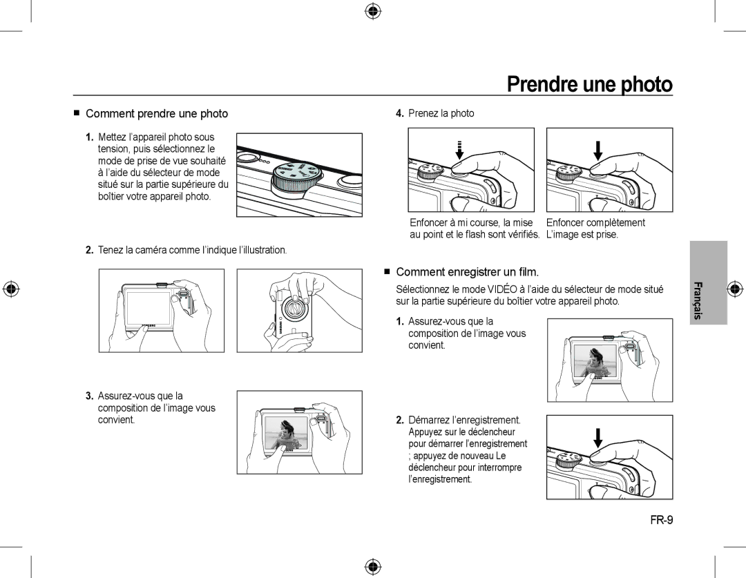 Samsung EC-M310WABA/FR, EC-M310WNBA/FR Prendre une photo,  Comment prendre une photo,  Comment enregistrer un ﬁlm, FR-9 