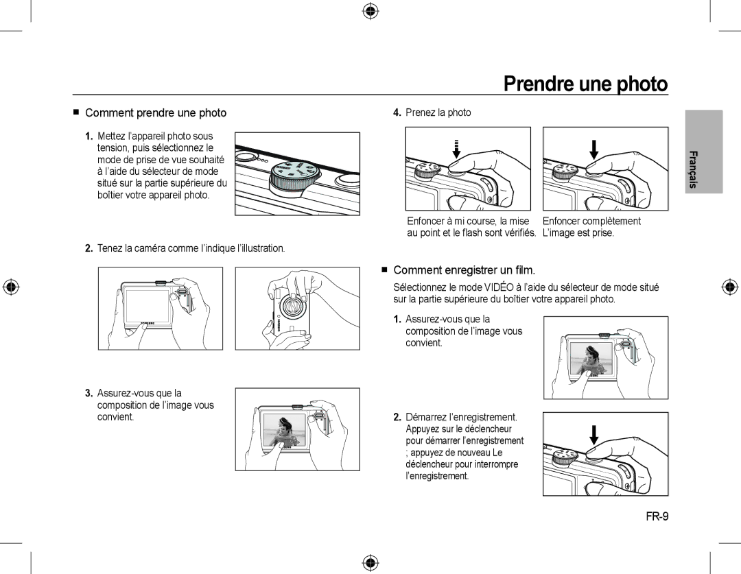 Samsung EC-M310WABA/ES, EC-M310WNBA/FR Prendre une photo,  Comment prendre une photo,  Comment enregistrer un ﬁlm, FR-9 