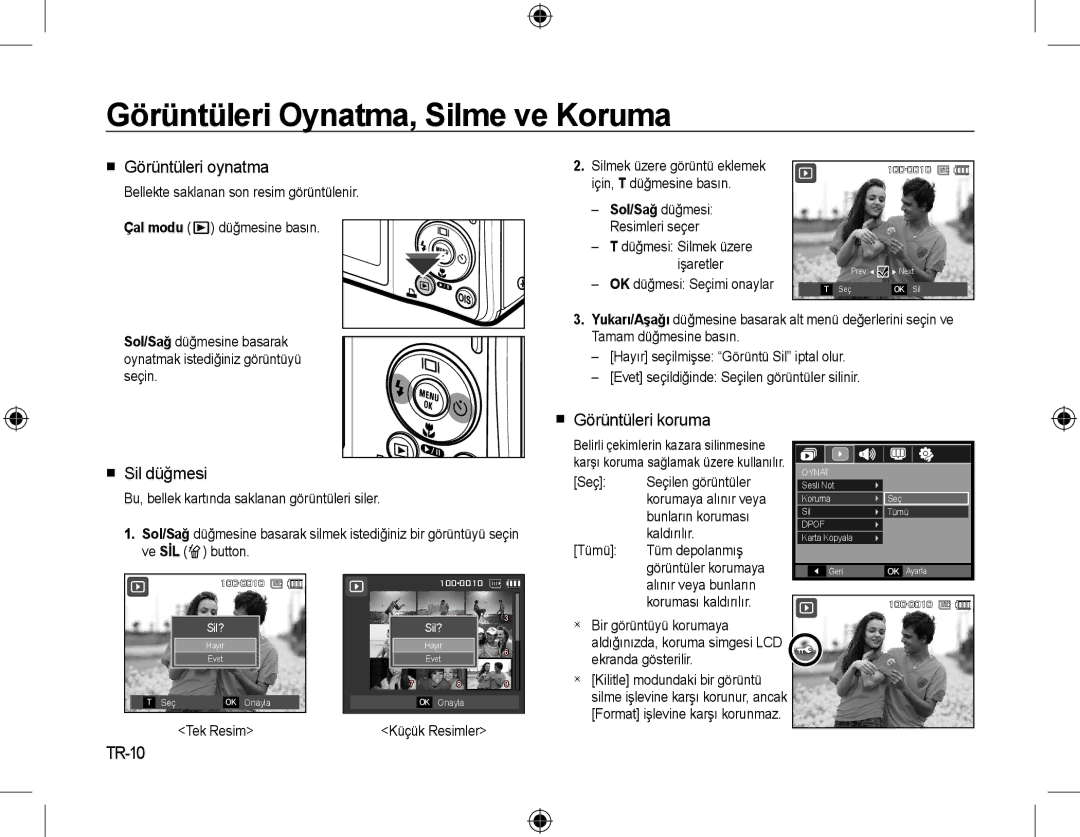 Samsung EC-M310WSBA/FR Görüntüleri Oynatma, Silme ve Koruma,  Görüntüleri oynatma,  Görüntüleri koruma,  Sil düğmesi 