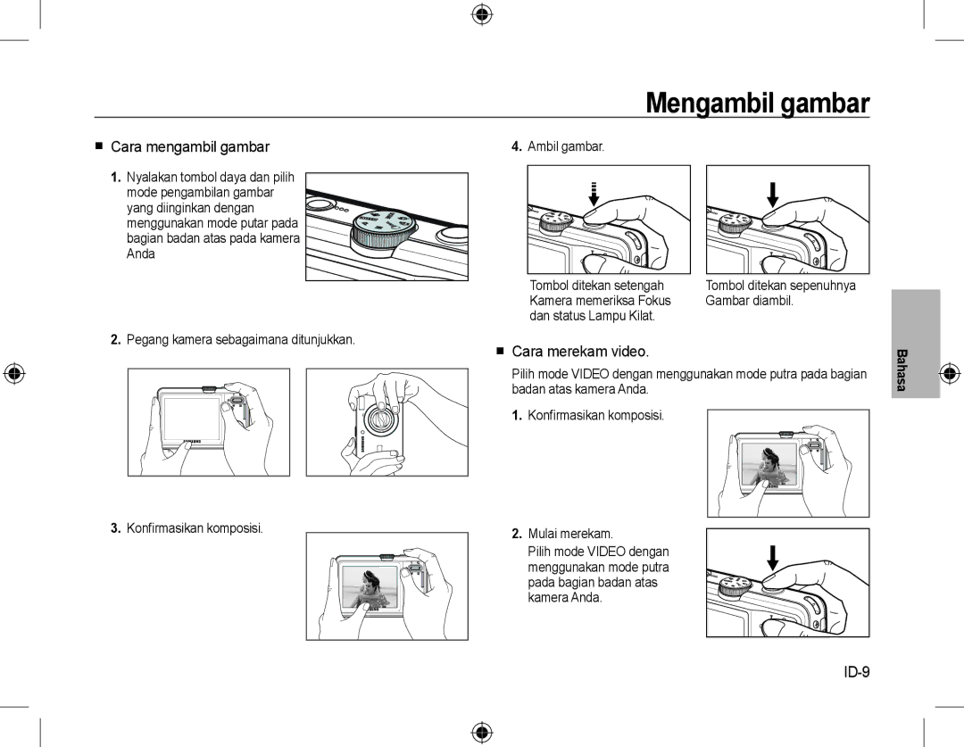 Samsung EC-M310WABA/ES, EC-M310WNBA/FR manual Mengambil gambar,  Cara mengambil gambar,  Cara merekam video, ID-9 