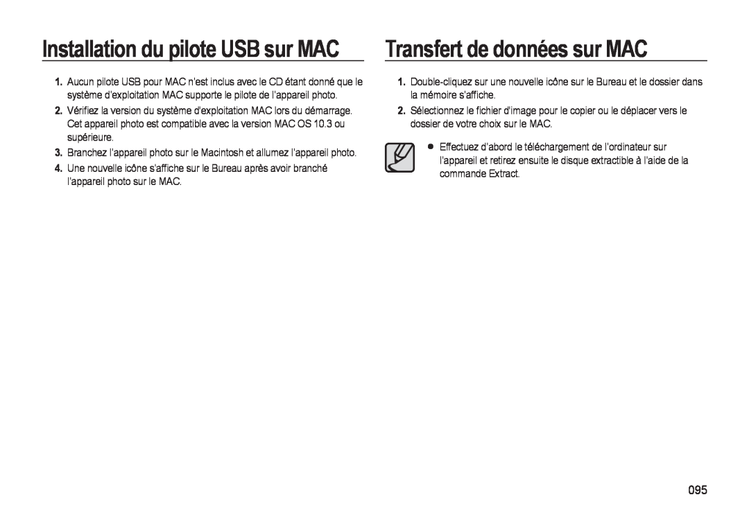 Samsung EC-M310WNBA/FR, EC-M310WABA/FR, EC-M310WSBA/FR Transfert de données sur MAC, Installation du pilote USB sur MAC 