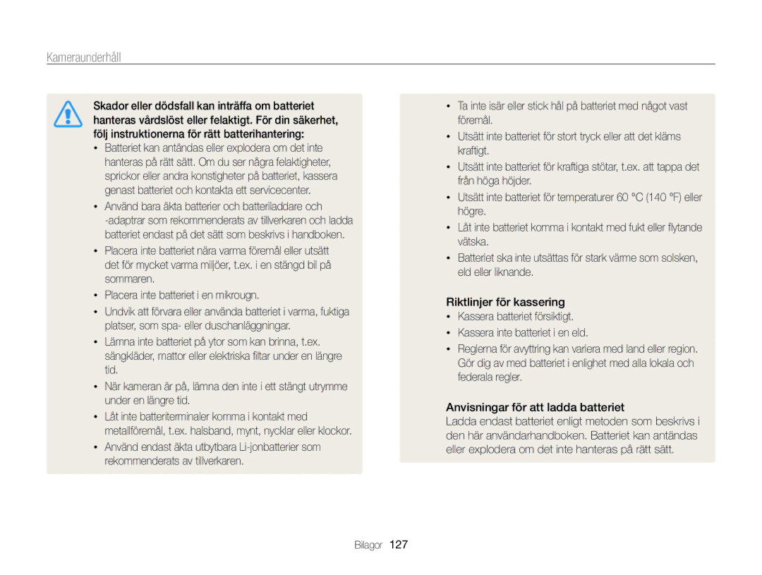 Samsung EC-MV800ZBPBE2 manual Använd bara äkta batterier och batteriladdare och 