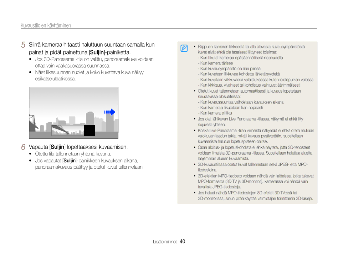 Samsung EC-MV800ZBPBE2 manual Vapauta Suljin lopettaaksesi kuvaamisen, Otettu tila tallennetaan yhtenä kuvana 