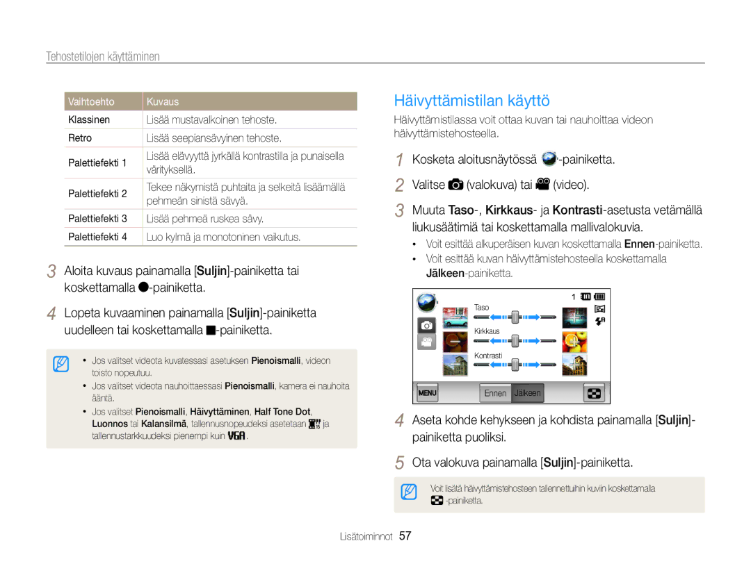 Samsung EC-MV800ZBPBE2 manual Häivyttämistilan käyttö, Värityksellä, Pehmeän sinistä sävyä 