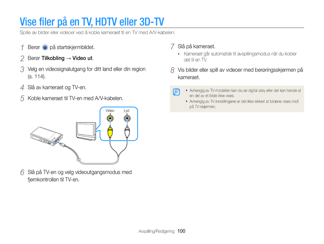 Samsung EC-MV800ZBPBE2 manual Vise filer på en TV, Hdtv eller 3D-TV, Slå på kameraet 