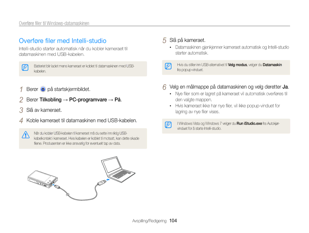 Samsung EC-MV800ZBPBE2 manual Overføre filer med Intelli-studio, Overføre filer til Windows-datamaskinen 