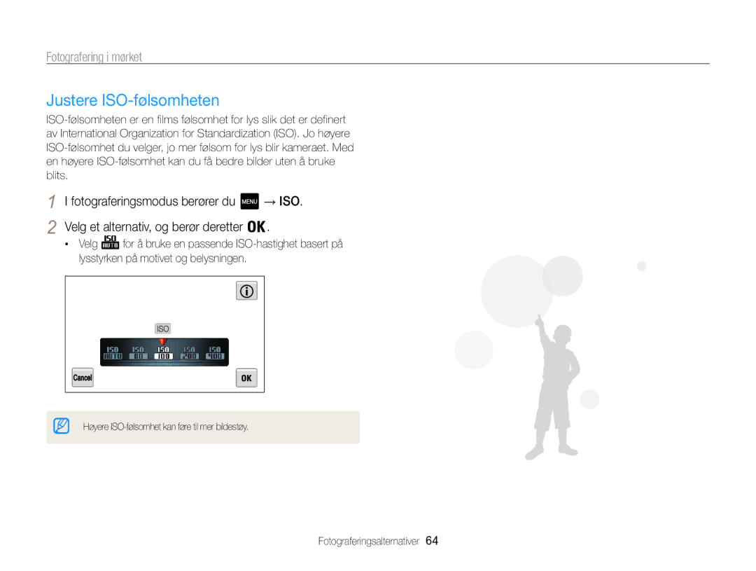 Samsung EC-MV800ZBPBE2 manual Justere ISO-følsomheten, → Iso 